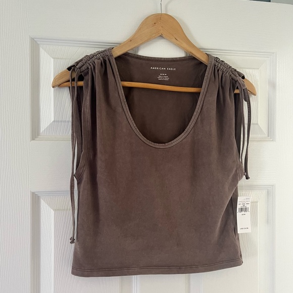 SOLD xlist American Eagle Top Short Sleeve Crop Brown NWT - Picture 3 of 7